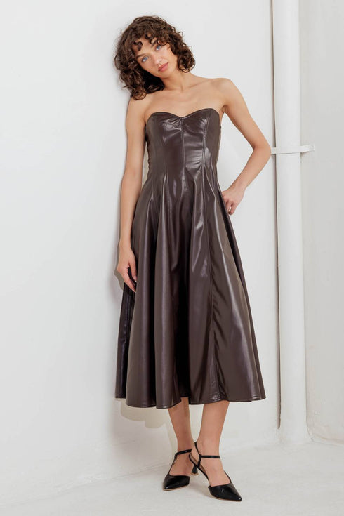 espresso-diva-faux-leather-midi-dress Sophia's Style-5