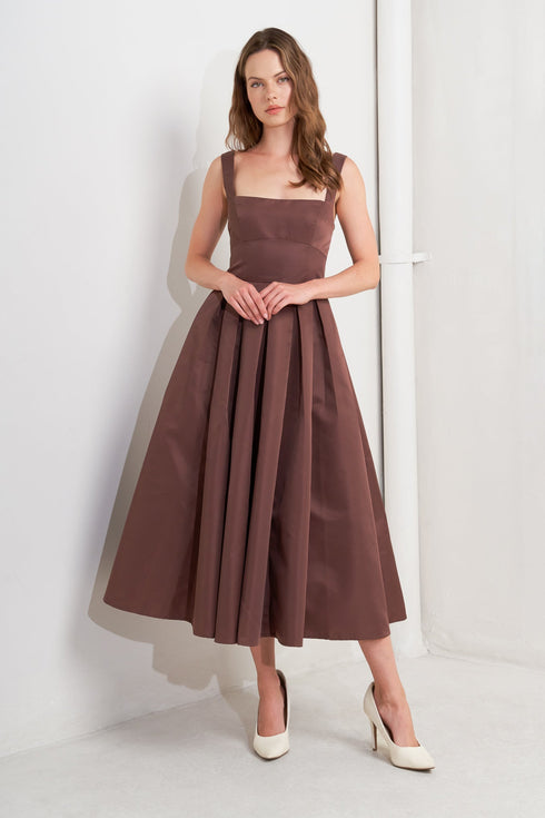 chocolate-symphony-woven-midi-dress-Sophia's Style-6