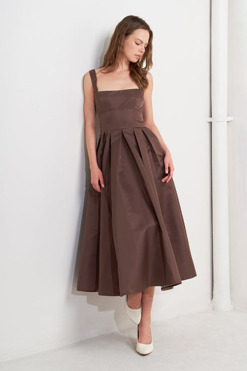 chocolate-symphony-woven-midi-dress-Sophia's Style-3