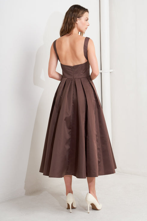 chocolate-symphony-woven-midi-dress-Sophia's Style-4