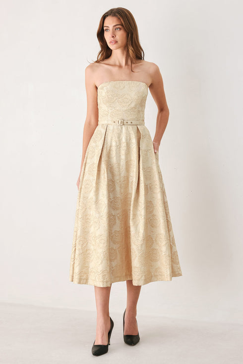 golden-heirloom-gold-textured-strapless-belted-midi-dress-flying-tomato-sophias-style-4