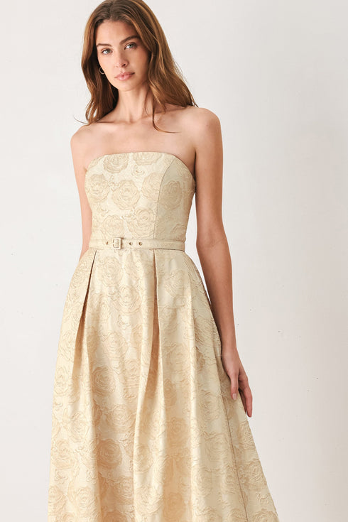 golden-heirloom-gold-textured-strapless-belted-midi-dress-flying-tomato-sophias-styleDRESSES-1