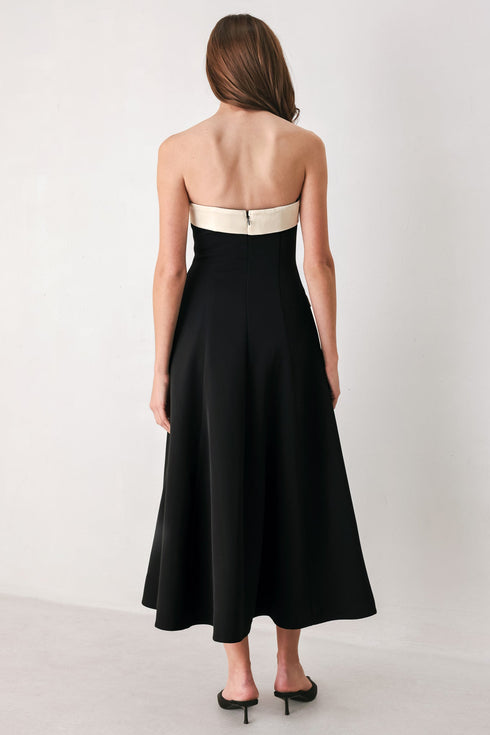 parisian-poise-black-cream-strapless-button-midi-dress-flying-tomato-sophias-style-6