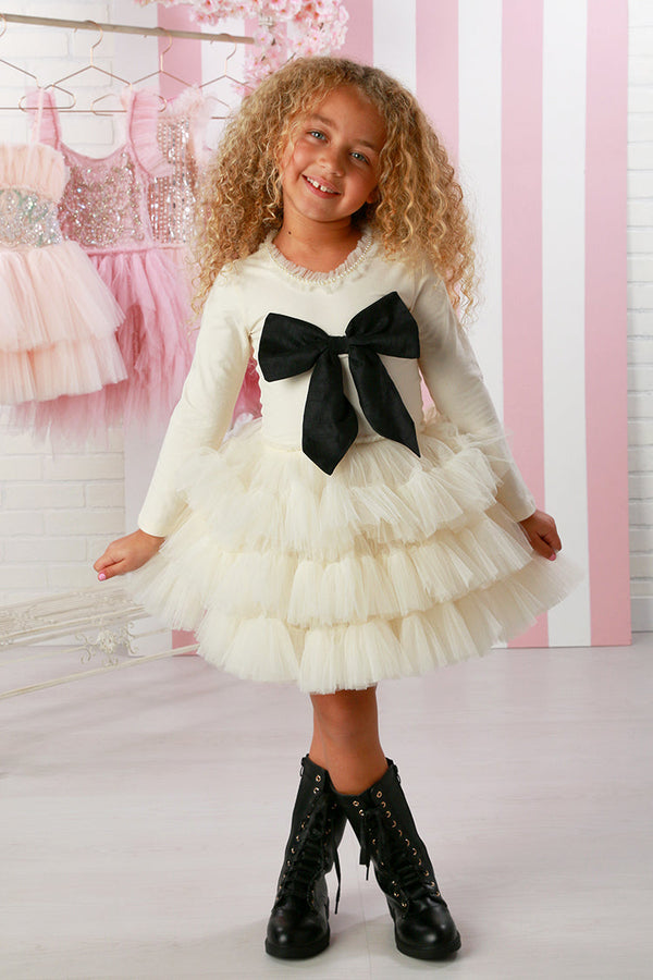 Elise Ivory Black Girls Party Dress 12M-14