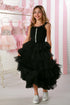 Elegant Black Ruffled Maxi Dress for Girls 12M-14