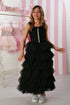 Elegant Black Ruffled Maxi Dress for Girls 12M-14