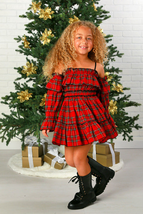Avery Dress – Red Tartan Plaid Holiday Party Dress for Girls 12M-14