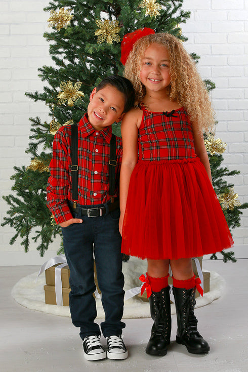 Classic Red Plaid Button-Up Shirt – Holiday Charm for Boys 12M-14