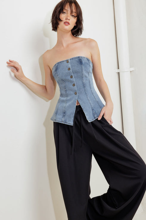 stitched-silhouette-denim-top Flying Tomato-Sophia's StyleVEST-1