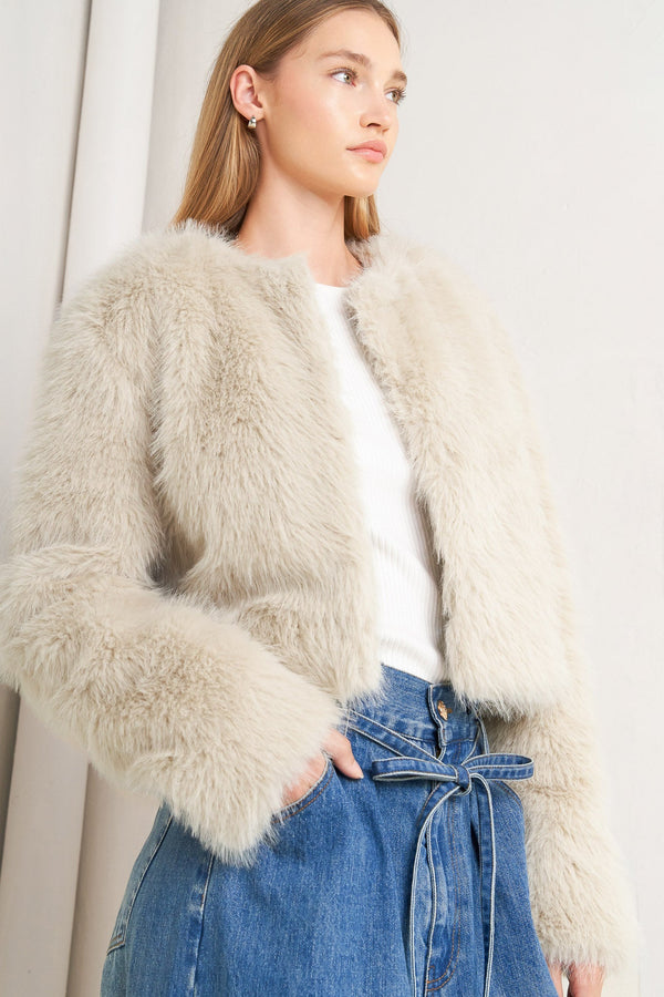 london-flare-cream-faux-fur-crop-jacket Flying Tomato - Sophia's StyleSWEATERS-1