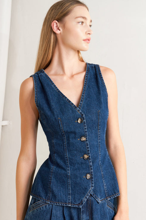 sharp-femininity-denim-vest Flying Tomato - Sophia's StyleVEST-1