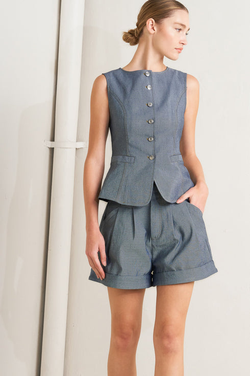 confidently-cool-tailored-woven-vest-flying-tomato-Sophia's StyleVEST-1