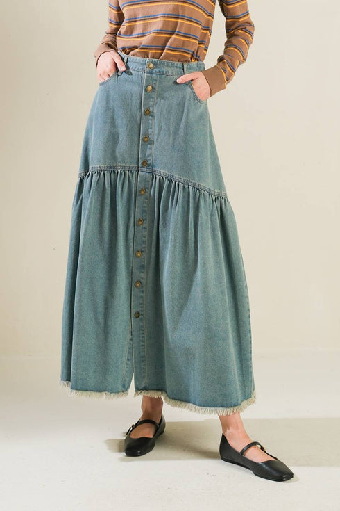 intricate-charm-denim-midi-skirt Flying Tomato-Sophia's StyleSKIRTS-1