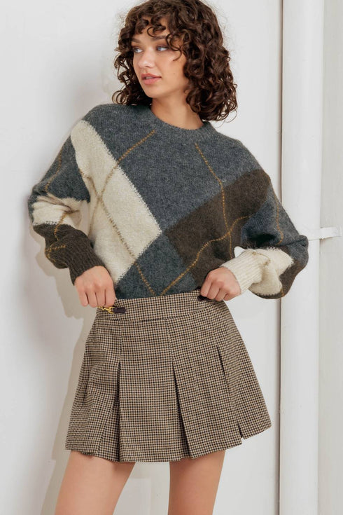 check-attitude-woven-woolen-skort-1 Flying Tomato - Sophia's Style-2