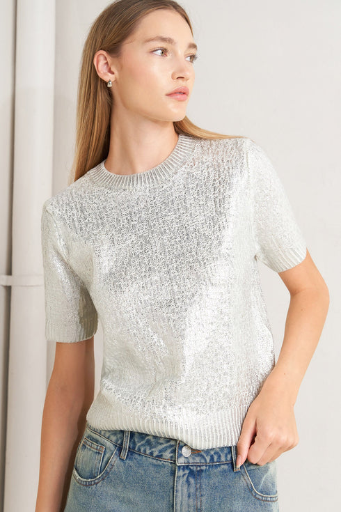 silver-glow-knit-top Flying Tomato - Sophia's StyleSWEATERS-1