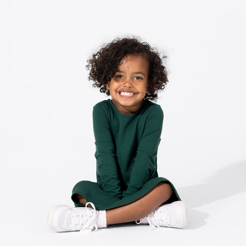 forest-green-bamboo-terry-daywear-girls-long-sleeve-dress-bellabu-bear - Sophia's Style -3