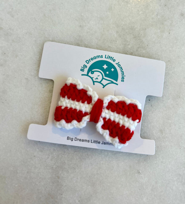 crochet-red-bow-hair-clips Big Dreams Little Jammie Session Sophia's Style-1