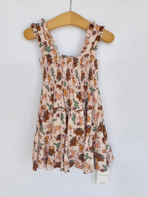 pink-highland-cow-shirred-dress House-of-henry-Sophia's Style-1