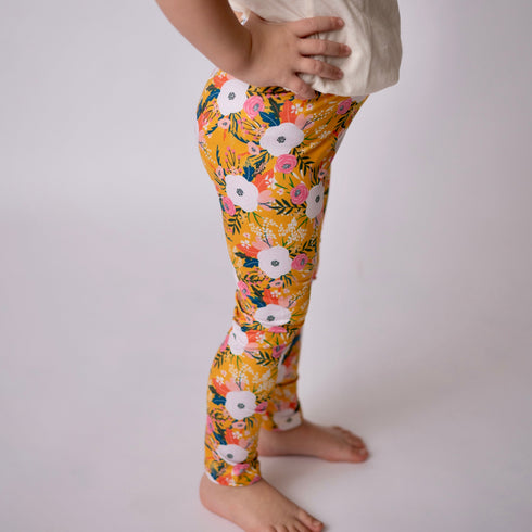 golden-floral-leggings-just-for-littles®️ - Sophia's Style Bottoms-1