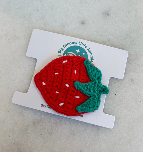 crochet-strawberry-hair-clips Big Dreams Little Jammie Session Sophia's Style-1