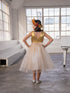 Girls A-Line Sequin Top Bow Waist V Back Tulle Flower Girl Dress 2-16