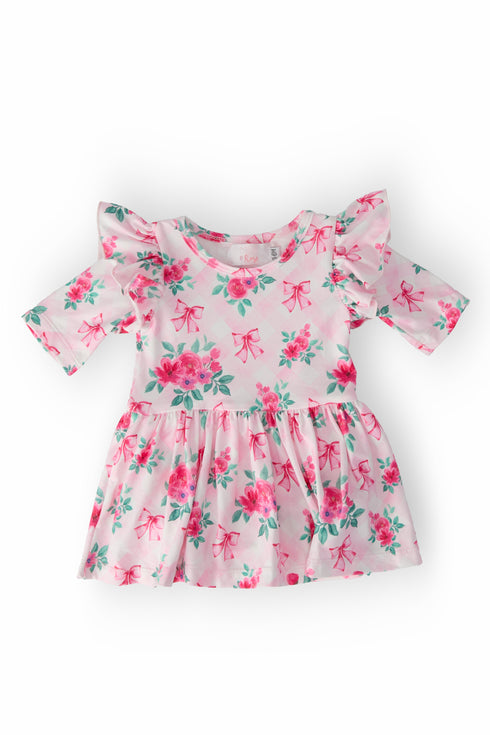 gingham-bows-3-4-sleeve-flutter-twirl-bodysuit Mila & Rose - Sophia's StyleTwirl Bodysuit - 3/4 Flutter-1