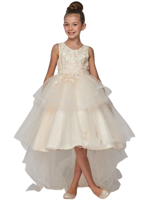 Girls Lace Applique Sequin Tulle Junior Bridesmaid Dress 2-12 - SophiasStyle.com