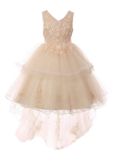 Girls Lace Applique Sequin Tulle Junior Bridesmaid Dress 2-12 - SophiasStyle.com