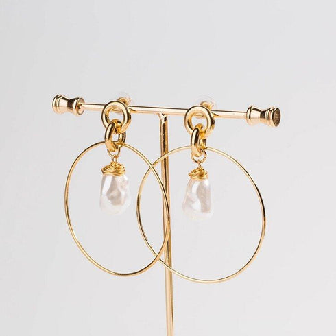 drop-hoop-earrings-with-simulated-pearl-drop-Sophia's Style-2