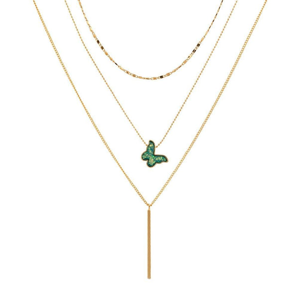 layer-necklace-with-druzy-stone-butterfly-pendant-Sophia's StyleNecklaces-1
