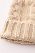 Beige pompom cable beanie hat