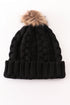 Black pompom cable beanie hat