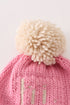 Pink pompom hi cable beanie hat