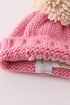Pink pompom hi cable beanie hat