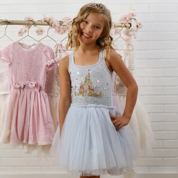 Girls Sky Blue Princess Castle Tulle Dress 12M-14