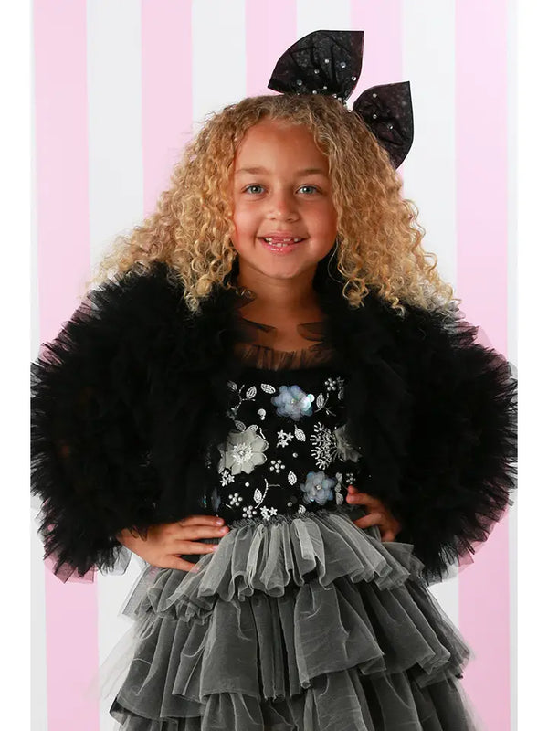 Girls Black Fluffy Tulle Jacket, Sizes 12M-14