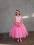 Big Girls Hot Pink Beaded Flower Appliques Tulle Junior Bridesmaid Dress 8-16