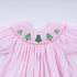 Pink christmas tree hand smocked dress