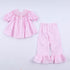 Pink christmas tree hand smocked ruffle pants set