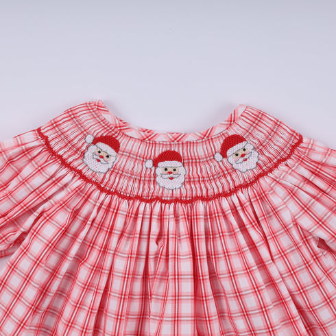 Red christmas santa claus hand smocked plaid ruffle pants set