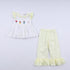 Mustard character hand smocked ruffle pants set