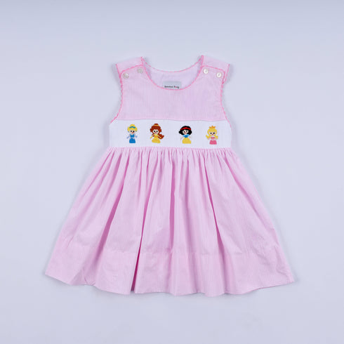 Pink princess hand smocked plaid dress