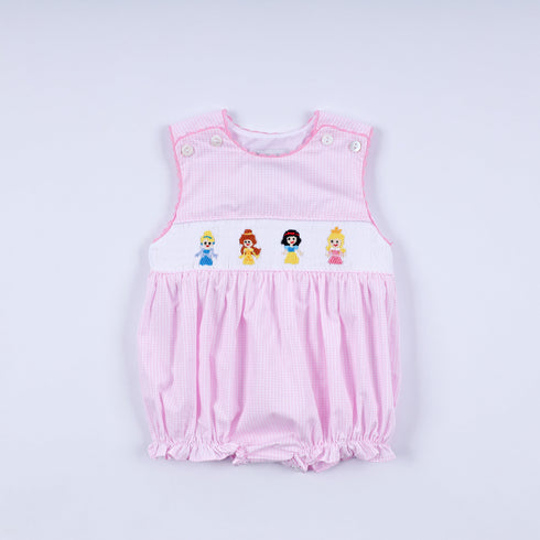 Pink princess hand smocked plaid bubble