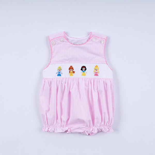 Pink princess hand smocked plaid bubble