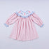 Pink candy cane bow hand smocked ruffle dress