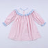 Pink candy cane bow hand smocked ruffle dress