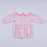 Pink gingerbread hand smocked gingham ruffle bubble
