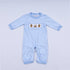 Blue gingerbread hand smocked gingham romper