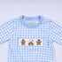 Blue gingerbread hand smocked gingham romper