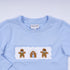 Blue gingerbread hand smocked gingham pants set